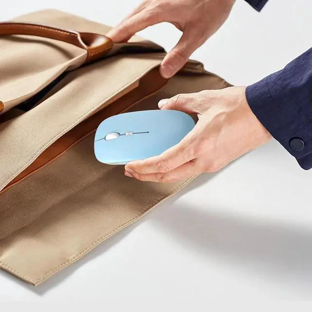 Alt view image 6 of 7 - Wireless Bluetooth Mouse, Rechargeable, LED, Silent, Ultra-thin Design (Bluetooth 5.2 and 2.4GHz USB Receiver) | Portable Computer Mouse for Laptops, iPads, MacBooks and Apple Devices (Black) Blue