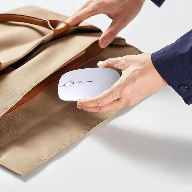 Alt view image 5 of 7 - Wireless Bluetooth Mouse, Rechargeable, LED, Silent, Ultra-thin Design (Bluetooth 5.2 and 2.4GHz USB Receiver) | Portable Computer Mouse for Laptops, iPads, MacBooks and Apple Devices (White)