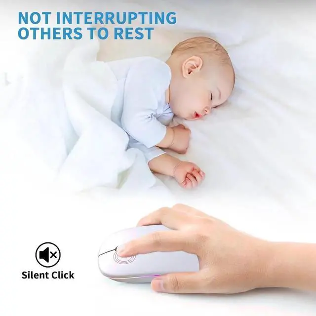 Alt view image 3 of 7 - Wireless Bluetooth Mouse, Rechargeable, LED, Silent, Ultra-thin Design (Bluetooth 5.2 and 2.4GHz USB Receiver) | Portable Computer Mouse for Laptops, iPads, MacBooks and Apple Devices (White)