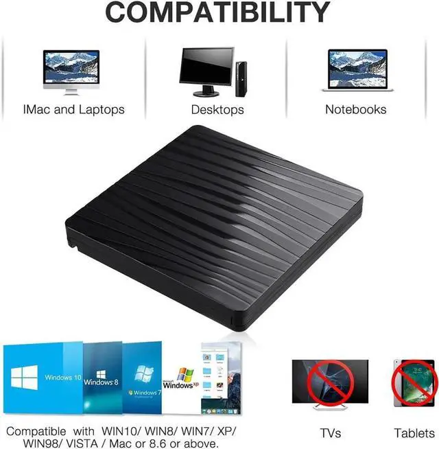 Alt view image 3 of 7 - External CD/DVD Drive for Laptop, USB A/C 3.0 CD DVD Player Portable +/-RW Burner CD ROM Reader Writer Disk Duplicator Compatible with Laptop Desktop PC Windows Apple Mac Pro MacBook Linux