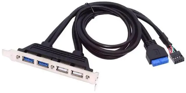 Main image of USB Front Panel Header 9/10Pin & 19/20Pin to 2 USB 2.0 & 2 USB 3.0 Female Chassis Back Panel Port Extension Cable 0.5M with 12cm PCI-E Slot Bracket
