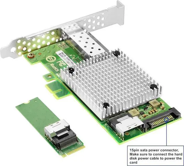 Alt view image 3 of 6 - M.2 to 10GbE SFP+ NIC, Single SFP+ Port with In-tel 82599 chip, M.2 + M Key + SFF-8087 with 35cm(13.7in) Cable, 10 Gigabit Network Card for Windows, Linux, UEFI