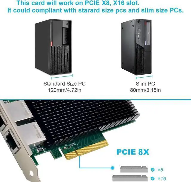 Alt view image 6 of 7 - Dual PCIe X8 10G Network Server Converged Card NIC with Intel X540-AT2 Chip,Compare to X540-T2, PCI Express 10Gbase-T LAN Adapter