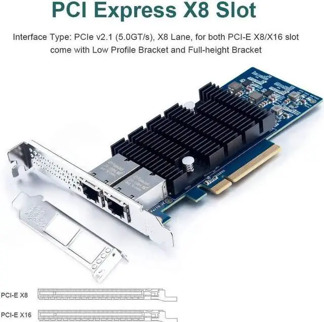 Alt view image 5 of 7 - 10Gb PCI-E Network Card NIC Compatible for Intel X540-T2, Dual RJ45 Copper Port, with Intel X540-BT2 Controller, PCI-E X8, 10G PCI Express LAN Adapter NIC Support Windows Server, Linux, Vmware