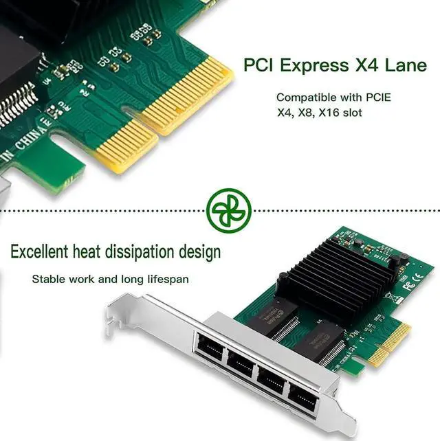 Alt view image 5 of 7 - 1.25G Gigabit Ethernet NIC with Intel I350AM4 Controller, 1Gb PCI-E Network Card Compare to Intel I350-T4 Ethernet Converged Network Adapter, Quad RJ45 Copper Ports, PCI Express X4