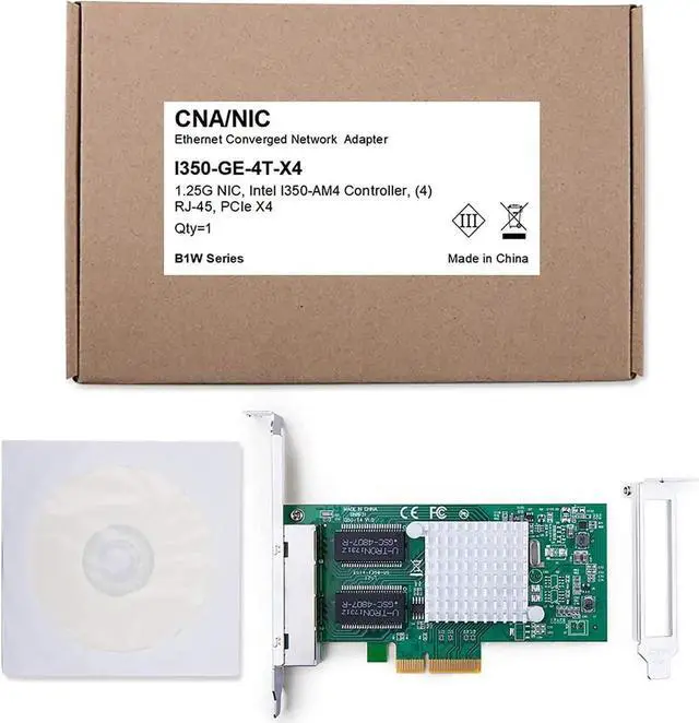 Alt view image 3 of 7 - 1.25G Gigabit Network Card (NIC) with Intel I350-AM4 Controller - 10/100/1000Mbps PCI Express Network Adapter Compatible for I350-T4, Quad RJ45 Ports, PCI-E 2.1 X4