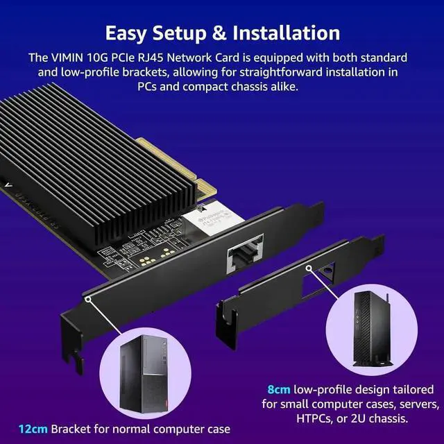 Alt view image 3 of 7 - 10G PCI-E Network Card Single RJ45 Port, 10G NIC with Inte X540-T1 Conrtoller, VIMIN 10Gb Base-T Ethernet Network Card Compatible with PCI Express X8, X16, Support Windows/Windows Server/Linux/VMware