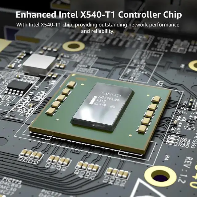 Alt view image 6 of 7 - 10G PCI-E Network Card Single RJ45 Port, 10G NIC with Inte X540-T1 Conrtoller, VIMIN 10Gb Base-T Ethernet Network Card Compatible with PCI Express X8, X16, Support Windows/Windows Server/Linux/VMware