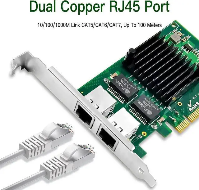 Alt view image 3 of 7 - 1.25G Gigabit Ethernet NIC with Intel I350AM2 Controller, 1Gb PCI-E Network Card Compare to Intel I350-T2 Ethernet Converged Network Adapter, Dual RJ45 Copper Ports, PCI Express X4