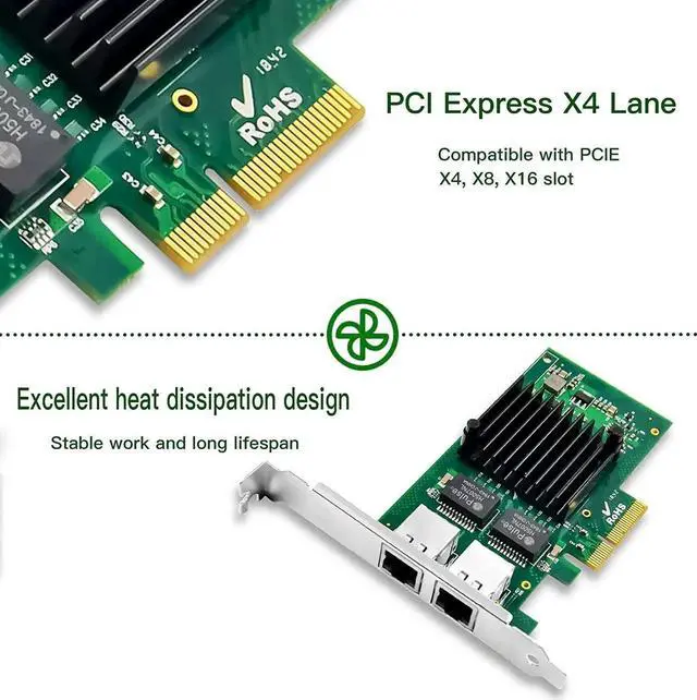 Alt view image 5 of 7 - 1.25G Gigabit Ethernet NIC with Intel I350AM2 Controller, 1Gb PCI-E Network Card Compare to Intel I350-T2 Ethernet Converged Network Adapter, Dual RJ45 Copper Ports, PCI Express X4