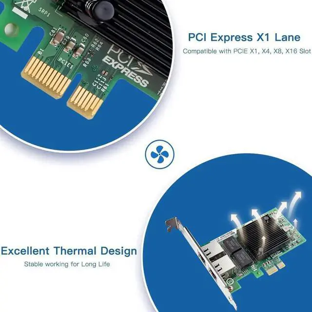Alt view image 6 of 6 - Gigabit Dual NIC with Intel 82571 Chip, 1Gb Network Card Compare to Intel E1G42ET NIC, 2 RJ45 Ports, PCI Express 2.1 X4, Ethernet Card with Low Profile for Windows/Windows Server/Linux