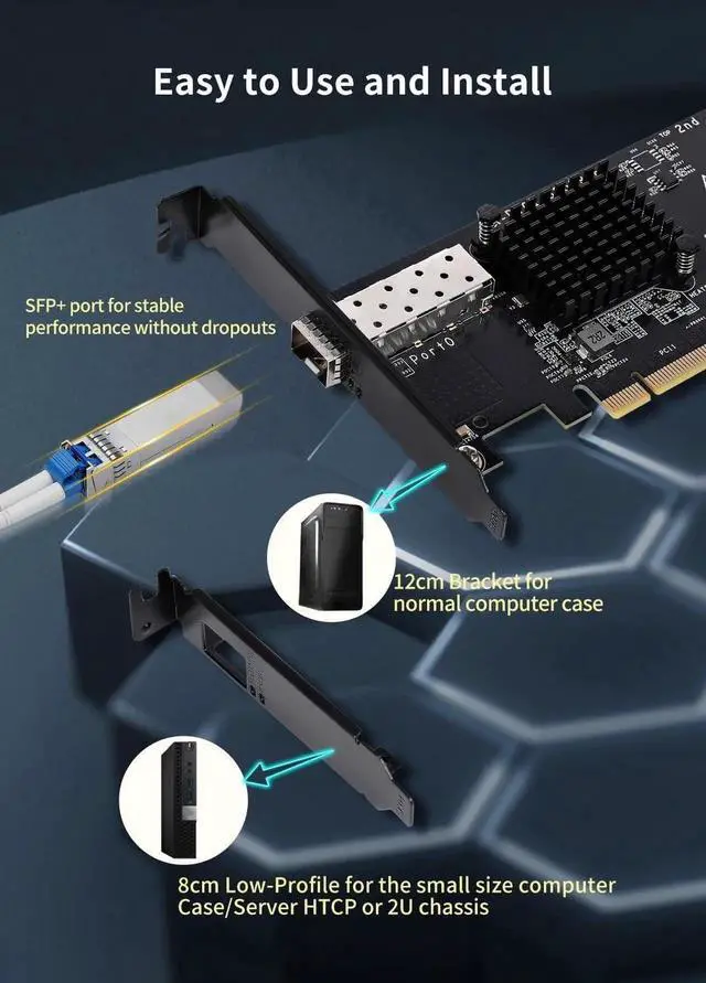 Alt view image 2 of 7 - 10Gb SFP PCI-e Network Card, 82599(X520-DA1) Controller, 10Gbps Ethernet Adapter, 10Gbe SFP+ Port, 10G NIC Card, Support Windows/Windows Server/VMware