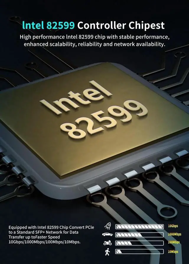 Alt view image 6 of 7 - 10Gb SFP PCI-e Network Card, 82599(X520-DA1) Controller, 10Gbps Ethernet Adapter, 10Gbe SFP+ Port, 10G NIC Card, Support Windows/Windows Server/VMware