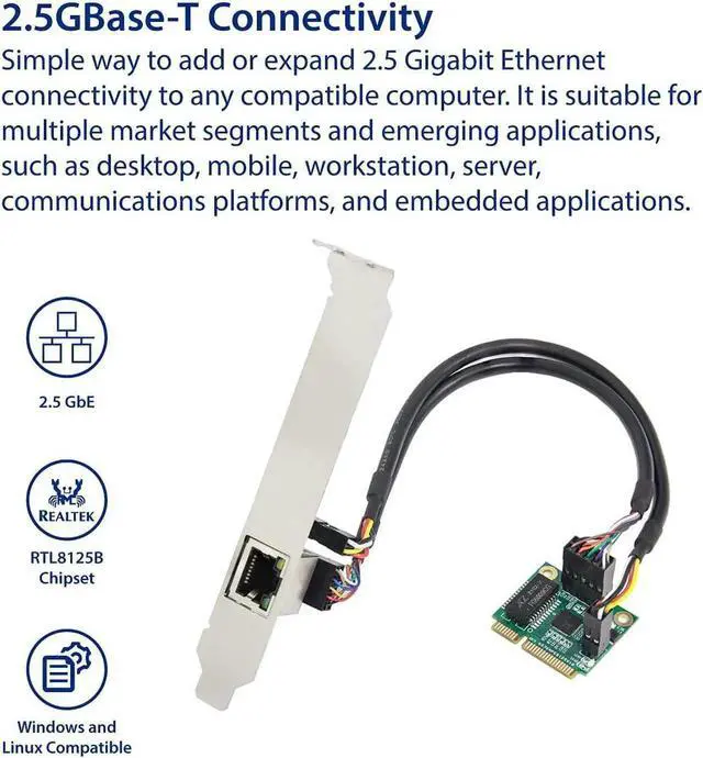 Alt view image 5 of 6 - IO CREST 2.5 Gigabit Ethernet Mini PCI-E Network Controller Card 10/100/1000/25000 Mbps RJ45 LAN Adapter Converter for Desktop PC,SI-MPE24073