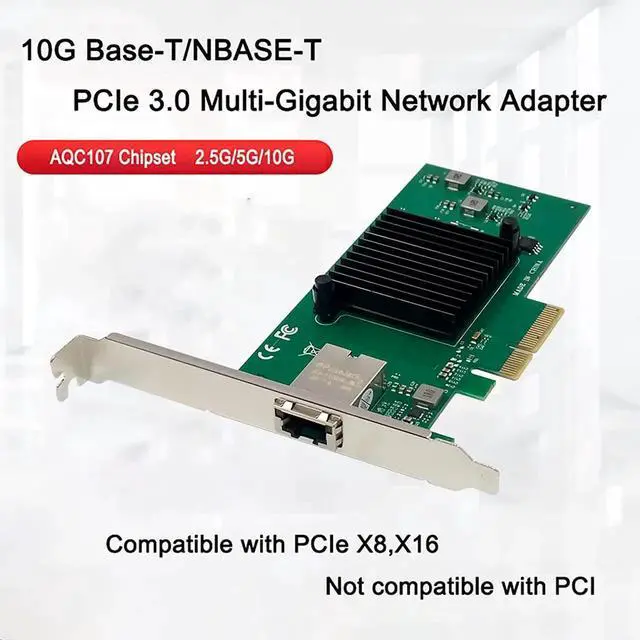 Alt view image 4 of 7 - 10G PCIe Network Card NIC Adapter with AQC107 Chipset +3ft Cat8 Ethernet Cable 10GB/5GB/2.5GB/1000M PCI Express Gigabit Ethernet Card RJ45 LAN Controller Support PXE