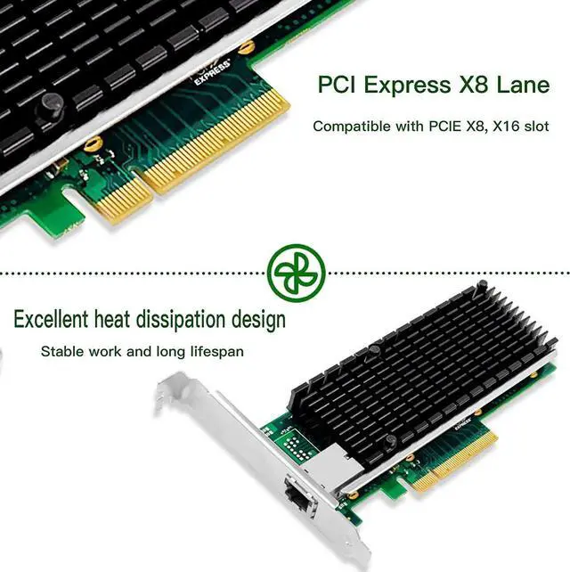 Alt view image 5 of 7 - 10Gb Ethernet NIC with Intel X540-BT1 Controller, 10G PCI-E Network Card Compare to Intel X540-T1 Converged Network Adapter, Single RJ45 Copper Ports, PCI Express X8
