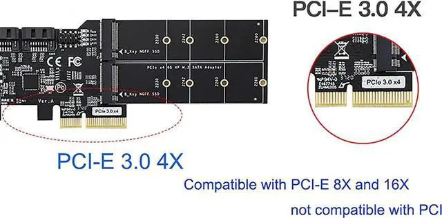 Alt view image 4 of 7 - 4in1 Dual M.2 NGFF (B Key) SSD+ Dual SATAIII 6G SSD/HDD to PCI Express 4X Converter Adapter with Low Profile Bracket for Desktop PC