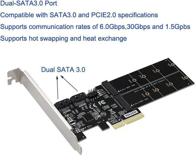 Alt view image 6 of 7 - 4in1 Dual M.2 NGFF (B Key) SSD+ Dual SATAIII 6G SSD/HDD to PCI Express 4X Converter Adapter with Low Profile Bracket for Desktop PC