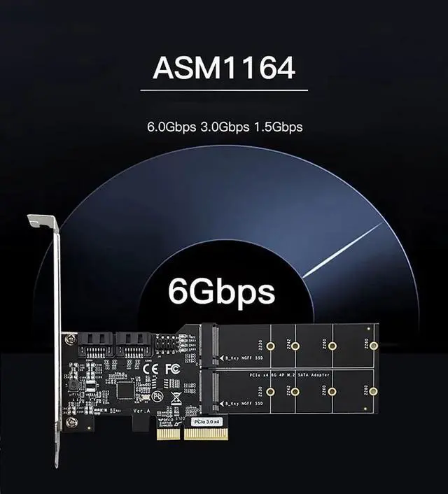 Alt view image 2 of 7 - 4in1 Dual M.2 NGFF (B Key) SSD+ Dual SATAIII 6G SSD/HDD to PCI Express 4X Converter Adapter with Low Profile Bracket for Desktop PC