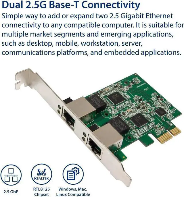 Alt view image 2 of 6 - Dual 2.5 Gigabit Ethernet PCI-E Network Expansion Card RJ45 LAN Adapter Low Profile Bracket SD-PEX24066