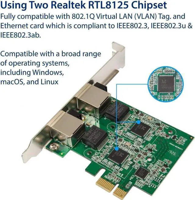 Alt view image 4 of 6 - Dual 2.5 Gigabit Ethernet PCI-E Network Expansion Card RJ45 LAN Adapter Low Profile Bracket SD-PEX24066