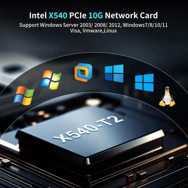 Alt view image 2 of 6 - 10Gb Dual LAN Base-T PCI-e Network Card, X540 Controller, 10Gbps Ethernet Adapter, 2 * 10Gbe RJ45 Port, 10G NIC Card, Support Windows/Windows Server/Linux/Vmware/ESX