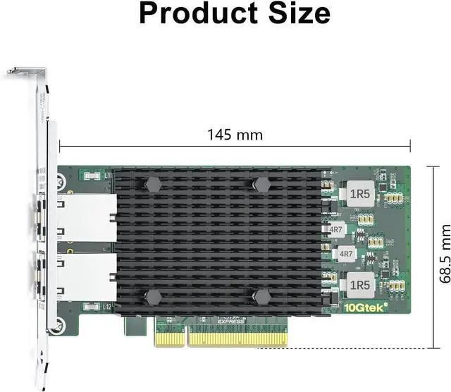 Alt view image 4 of 5 - PCIE X8 Interface to 2X 10Gbps RJ45 Ports Network Adapter, X540-AT2 Ethernet Controller, 2X 10GbE RJ45 Interface PCIE NIC Card, PCI Express 10GbE Converged Network Adapter (X540T2)
