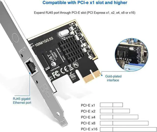 Alt view image 2 of 6 - 2.5GBase-T PCIe Network Adapter with 1 Port, 2500/1000/100Mbps PCI Express Gigabit Ethernet Card RJ45 LAN Controller Support Windows Server/Windows/Linux, Standard and Low-Profile Brackets Included