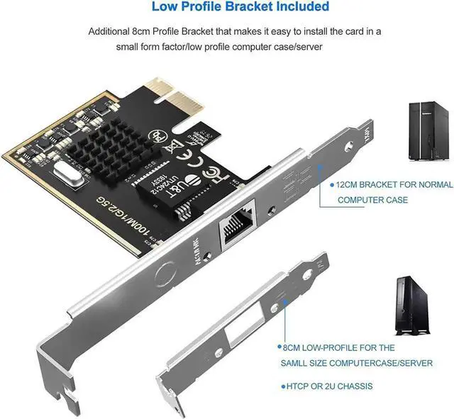 Alt view image 5 of 6 - 2.5GBase-T PCIe Network Adapter with 1 Port, 2500/1000/100Mbps PCI Express Gigabit Ethernet Card RJ45 LAN Controller Support Windows Server/Windows/Linux, Standard and Low-Profile Brackets Included