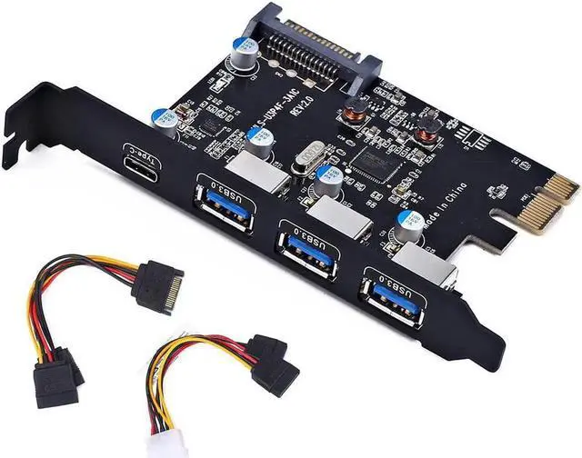 Main image of PCI-E to USB 3.0 Type C +3 Type A Expansion Card - Interface USB 3.0 4-Port Express Card Desktop with 15 pin SATA Power Connector [ Include with A 4pin to 2x15pin Cable + A 15pin to 2X 15pin SATA Y-C