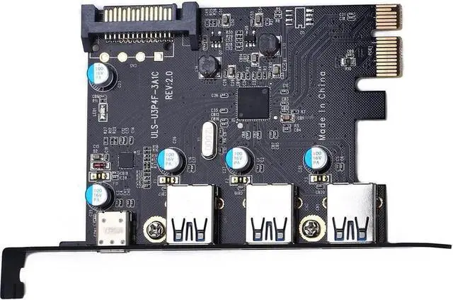 Alt view image 4 of 6 - PCI-E to USB 3.0 Type C +3 Type A Expansion Card - Interface USB 3.0 4-Port Express Card Desktop with 15 pin SATA Power Connector [ Include with A 4pin to 2x15pin Cable + A 15pin to 2X 15pin SATA Y-C