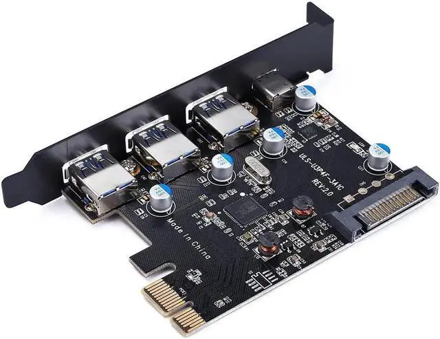 Alt view image 2 of 6 - PCI-E to USB 3.0 Type C +3 Type A Expansion Card - Interface USB 3.0 4-Port Express Card Desktop with 15 pin SATA Power Connector [ Include with A 4pin to 2x15pin Cable + A 15pin to 2X 15pin SATA Y-C