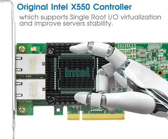 Alt view image 2 of 7 - 10Gb PCI-E NIC Network Card for Intel X550-T2, Dual RJ45 Port, with Intel Intel X550 Controller, 10G PCI Express LAN Adapter Support Windows Server/Linux/VMware