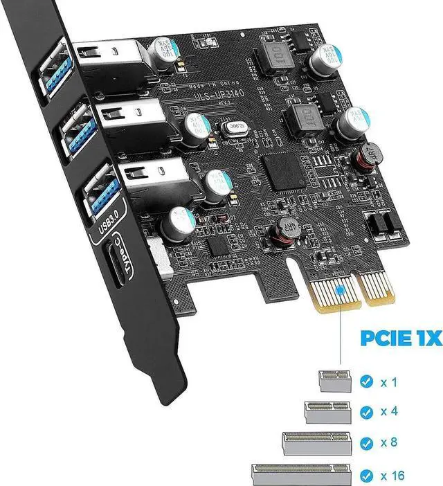 Alt view image 4 of 6 - PCI-E to USB 3.0 Type C +3 Type A Expansion Card - Interface USB 3.0 4-Port Express Card Desktop Supports UASP with Low Profile Bracket for Windows MAC Pro Linux