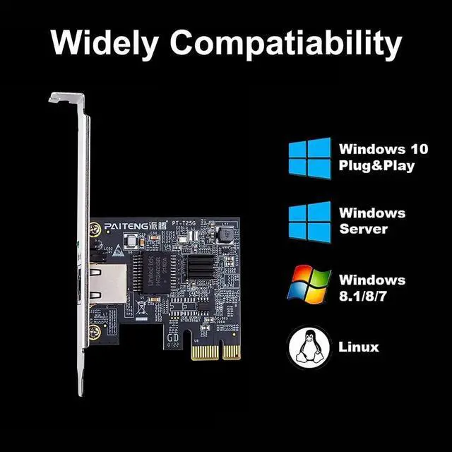 Alt view image 4 of 7 - 100M/1000M/2.5G Gigabit Ethernet Network Interface Card (NIC) Single Copper RJ45 Port, with Realtek RTL8125 Chip, PCIE X1, Support Windows Server/Ubuntu/Centos/Debian