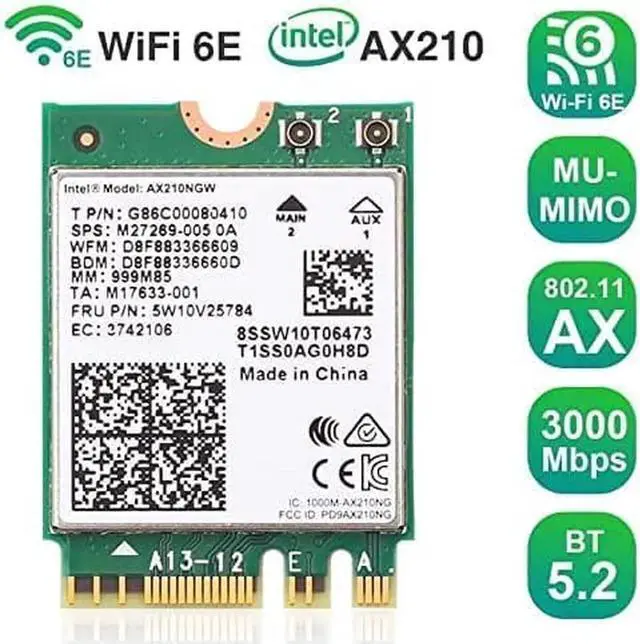 Alt view image 2 of 7 - WiFi 6E AX210NGW WiFi Card, 6G/5.8G/2.4Ghz Tri-Band, Bluetooth5.2, 802.11AX Internal Network Card for PC with MU-MIMO, Ultra-Low Latency, Support Windows10,11 (64bit)