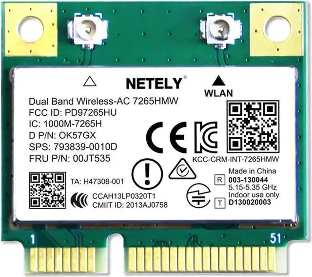 Main image of NETELY Wireless-AC 7265HMW Mini-PCIE Interface WiFi Adapter-Wireless-AC 1200Mbps (2.4GHz 300Mbps & 5GHz 867Mbps) Network Card with WiFi Audio Adapter (Wireless-AC 7265HMW)