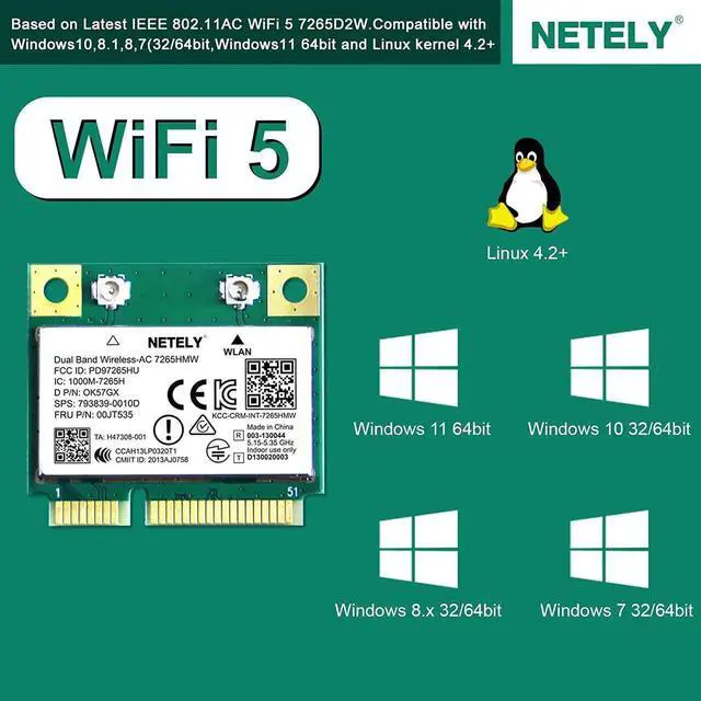 Alt view image 4 of 6 - NETELY Wireless-AC 7265HMW Mini-PCIE Interface WiFi Adapter-Wireless-AC 1200Mbps (2.4GHz 300Mbps & 5GHz 867Mbps) Network Card with WiFi Audio Adapter (Wireless-AC 7265HMW)