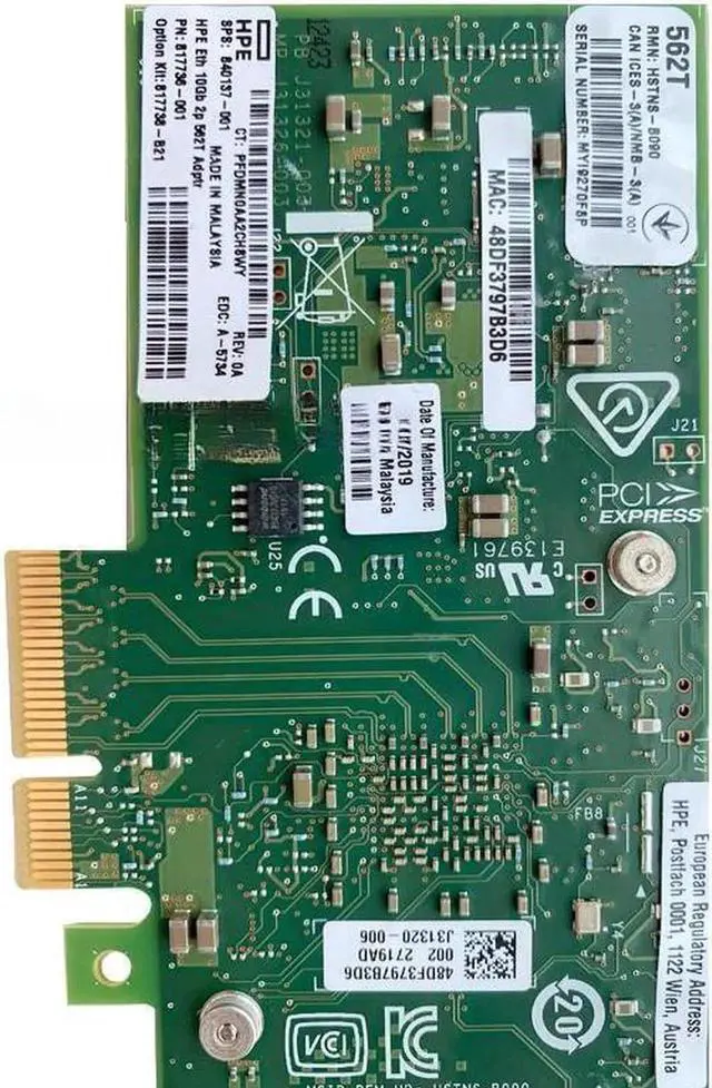 Alt view image 5 of 5 - 817738-B21 562T - Network adapter - PCIe 3.0 x4 - 10Gb Ethernet x 2 - for ProLiant ML110 Gen10, ML350 Gen10