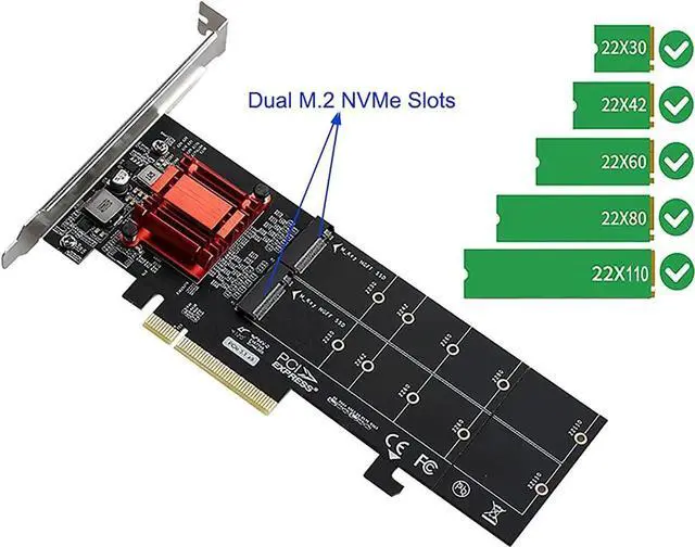 Alt view image 5 of 7 - M.2 NVMe PCIe Adapter, M.2 NVMe NGFF SSD to PCI-e 3.1 Gen3 X8 X16 Card with Low Profile Bracket Support M.2 (M Key) NVMe SSD 22110/2280 /2260/2242 /2230