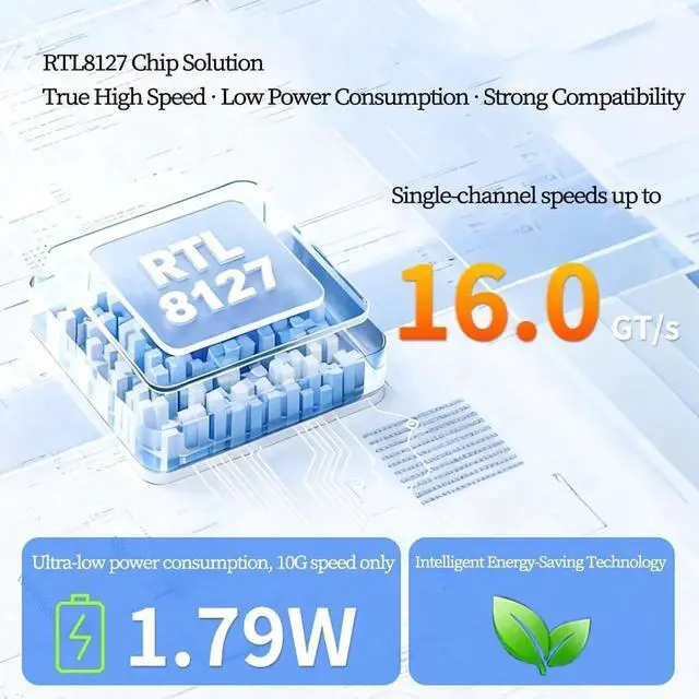Alt view image 3 of 6 - PCIe 4.0 X1 to RJ45 10G Ethernet Network Card RTL8127 Chip High-Speed LAN Adapter with Multi-Speed Compatible with Windows/Linux Desktop, Server, and Gaming PC