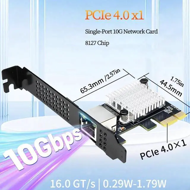 Alt view image 6 of 6 - PCIe 4.0 X1 to RJ45 10G Ethernet Network Card RTL8127 Chip High-Speed LAN Adapter with Multi-Speed Compatible with Windows/Linux Desktop, Server, and Gaming PC