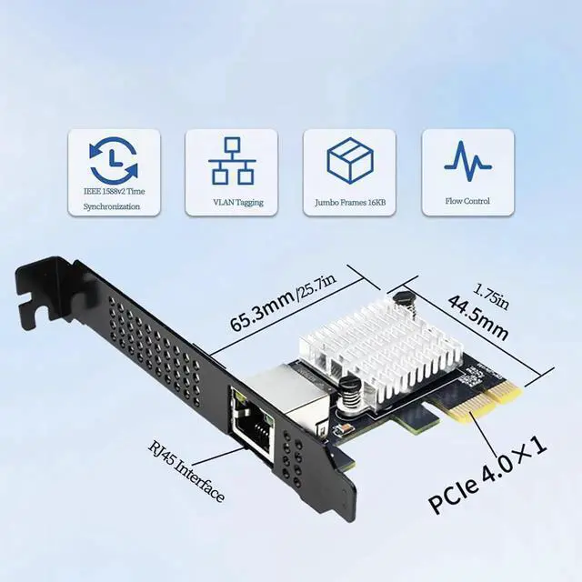 Alt view image 5 of 6 - PCIe 4.0 X1 to RJ45 10G Ethernet Network Card RTL8127 Chip High-Speed LAN Adapter with Multi-Speed Compatible with Windows/Linux Desktop, Server, and Gaming PC