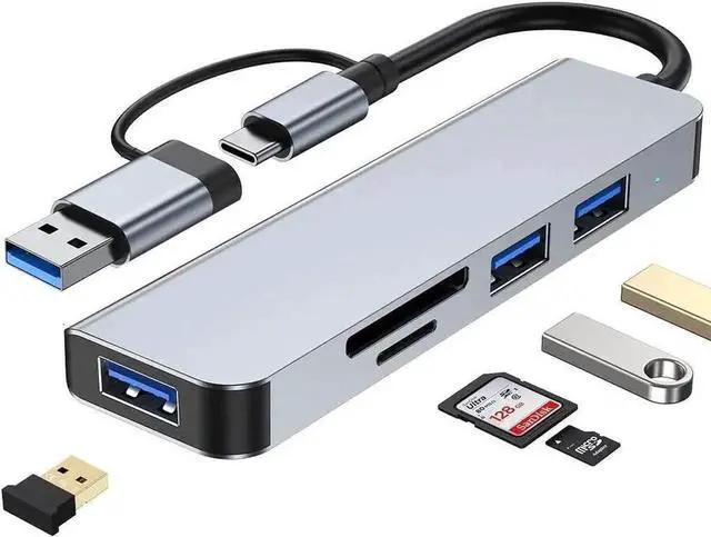 Main image of USB Hub,USB C hub,USB hub with USB C Multiport Adapter, USB Splitter with 1xUSB 3.0,2xUSB2.0,TF/SD Card Reader,USB c hub for MacBook Pro/PC/Laptop/Tablet Devices (Grey 5in1)