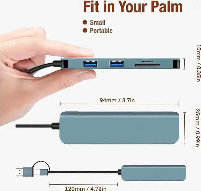 Alt view image 2 of 7 - USB Hub,USB C hub,USB hub with USB C Multiport Adapter, USB Splitter with 1xUSB 3.0,2xUSB2.0,TF/SD Card Reader,USB c hub for MacBook Pro/PC/Laptop/Tablet Devices (Grey 5in1)