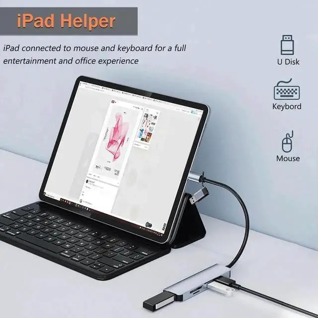 Alt view image 6 of 7 - Aluminum 5 in 1 USB C & USB Hub with USB 3.0, 2*USB 2.0 Ports, TF/SD Card Reader for PC/Laptops/MacBook Pro/Air/iMac/iPad and More Devices