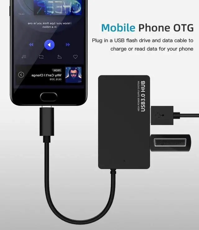 Alt view image 3 of 7 - Type-C Hub Multi-Port USB-C HUB, 4 USB 3.0 Ports Compatible for PC, Laptops, Tablets, MacBook, Mac Mini, iMac Pro, Mobile HDD etc, Black