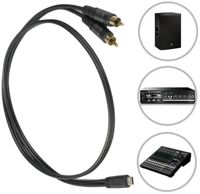 Alt view image 2 of 4 - 1pc USB Type-C Male to Dual 2 RCA Male Stereo Audio Converter Y Splitter Cable for Power Amplifier Car Home Theater Speaker