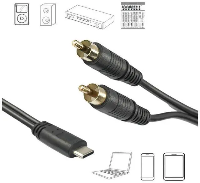 Main image of 1pc USB Type-C Male to Dual 2 RCA Male Stereo Audio Converter Y Splitter Cable for Power Amplifier Car Home Theater Speaker