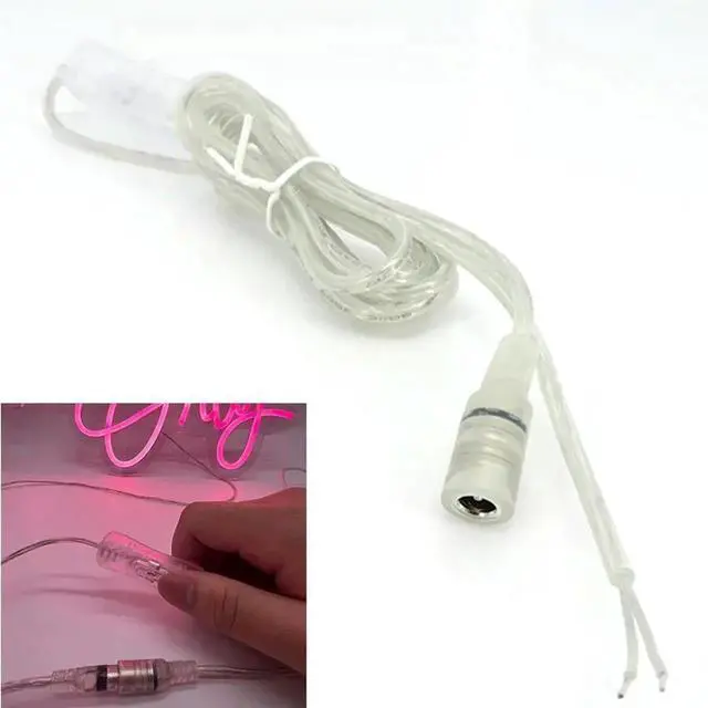 Alt view image 3 of 3 - 2M 22awg DC 12V Cable Female 304 switch button Connector extension Power supply Cord for LED Strip Light 5.5*2.1mm transparent L
